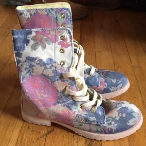 Pastel floral combat boots